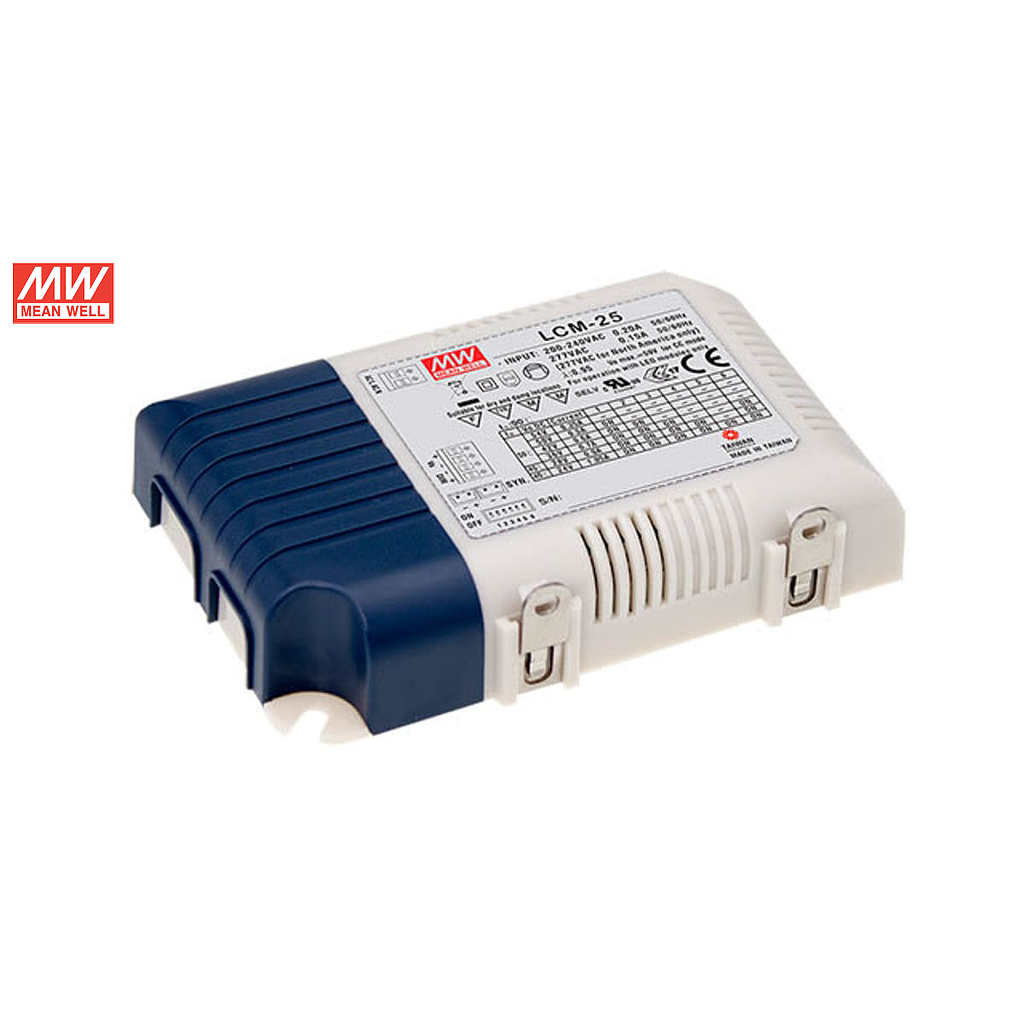 MW Driver LCM 25, 25 watts, 0-10 VOLT or potmeter dimming for Pipeline Raw or K7. 350-1050 Ma and 2-40 volts out. 180 to 295 volts ac in.